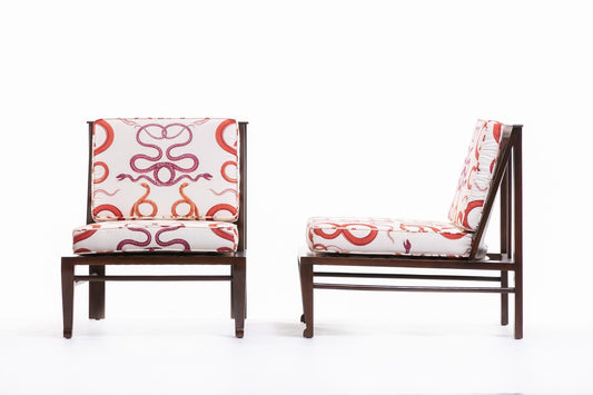 William Pahlmann Thebes Chairs with Snake Fabric, circa 1964