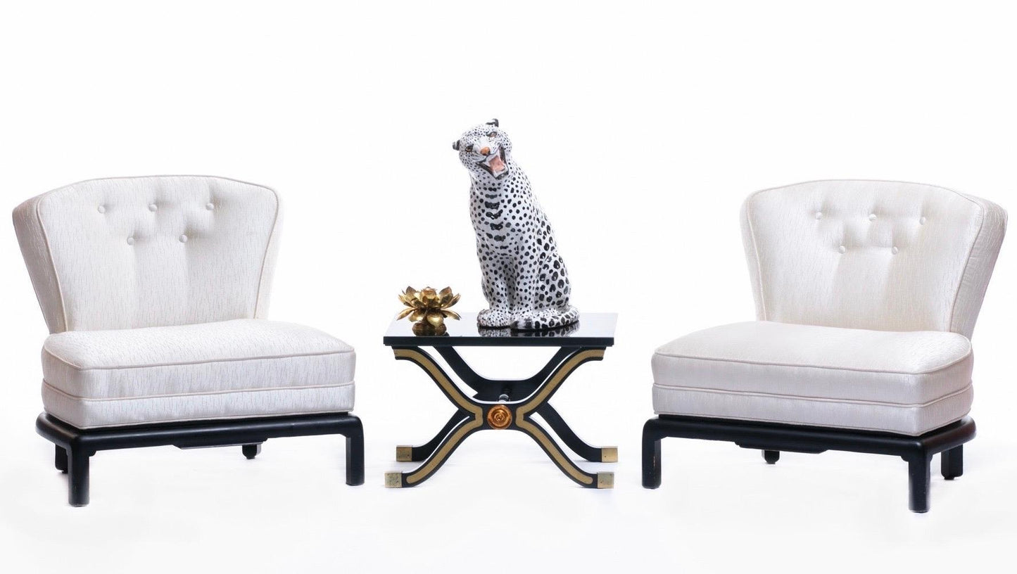 Pair of Dorothy Draper España Side Tables in Original Black and Gold Lacquer