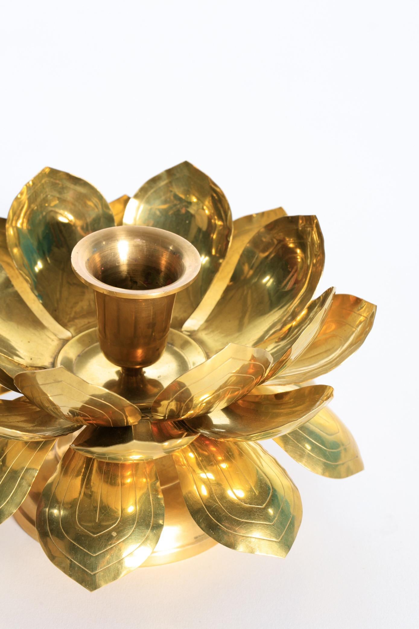 Feldman Brass Lotus Candle Holders in the Style of Parzinger