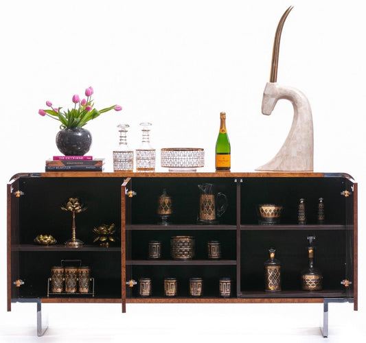 Pace Burl Wood and Chrome Credenza by Leon Rosen, circa 1974