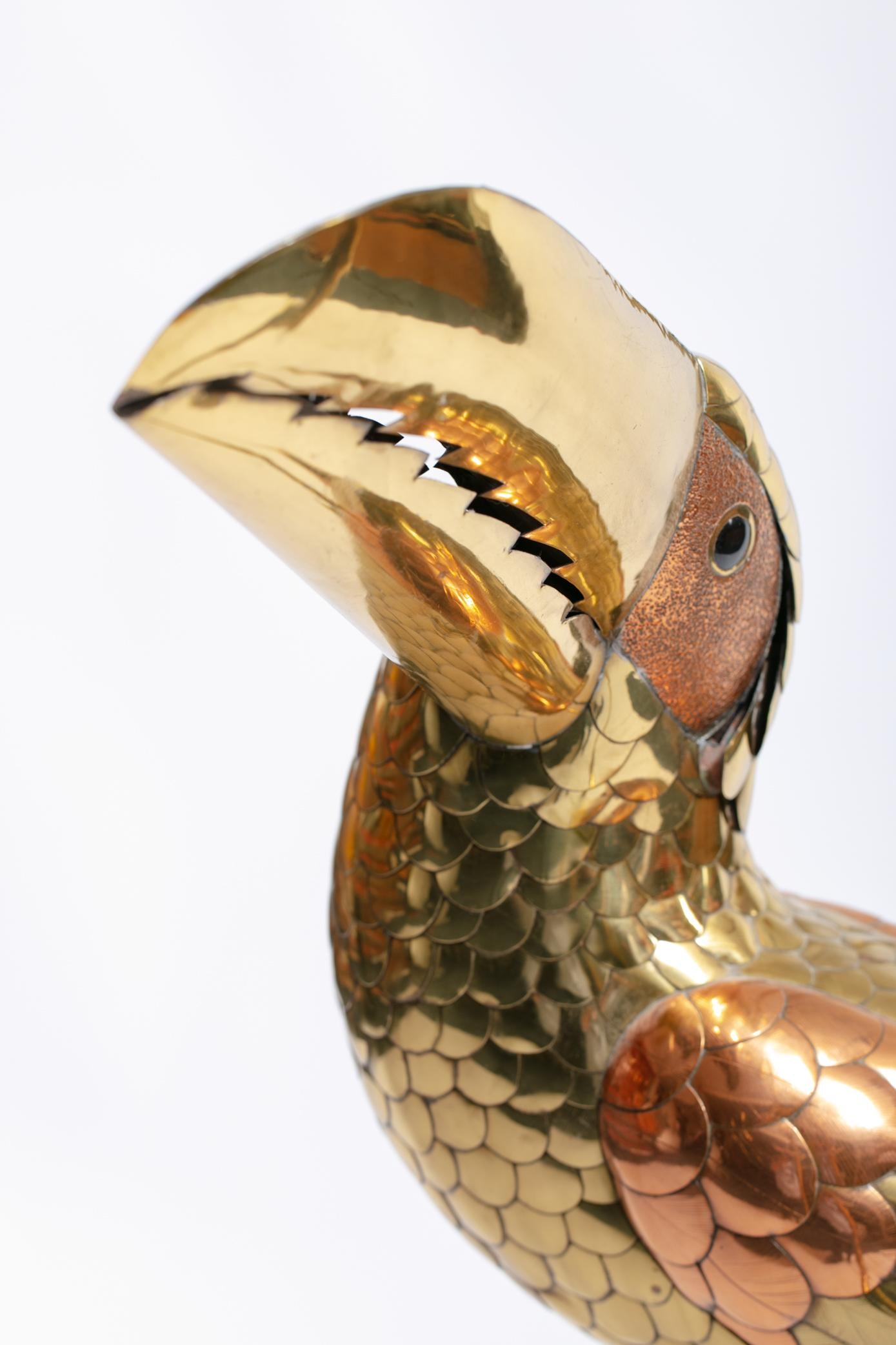 1970s Large Toucan Sculpture by Sergio Bustamante in Copper and Brass