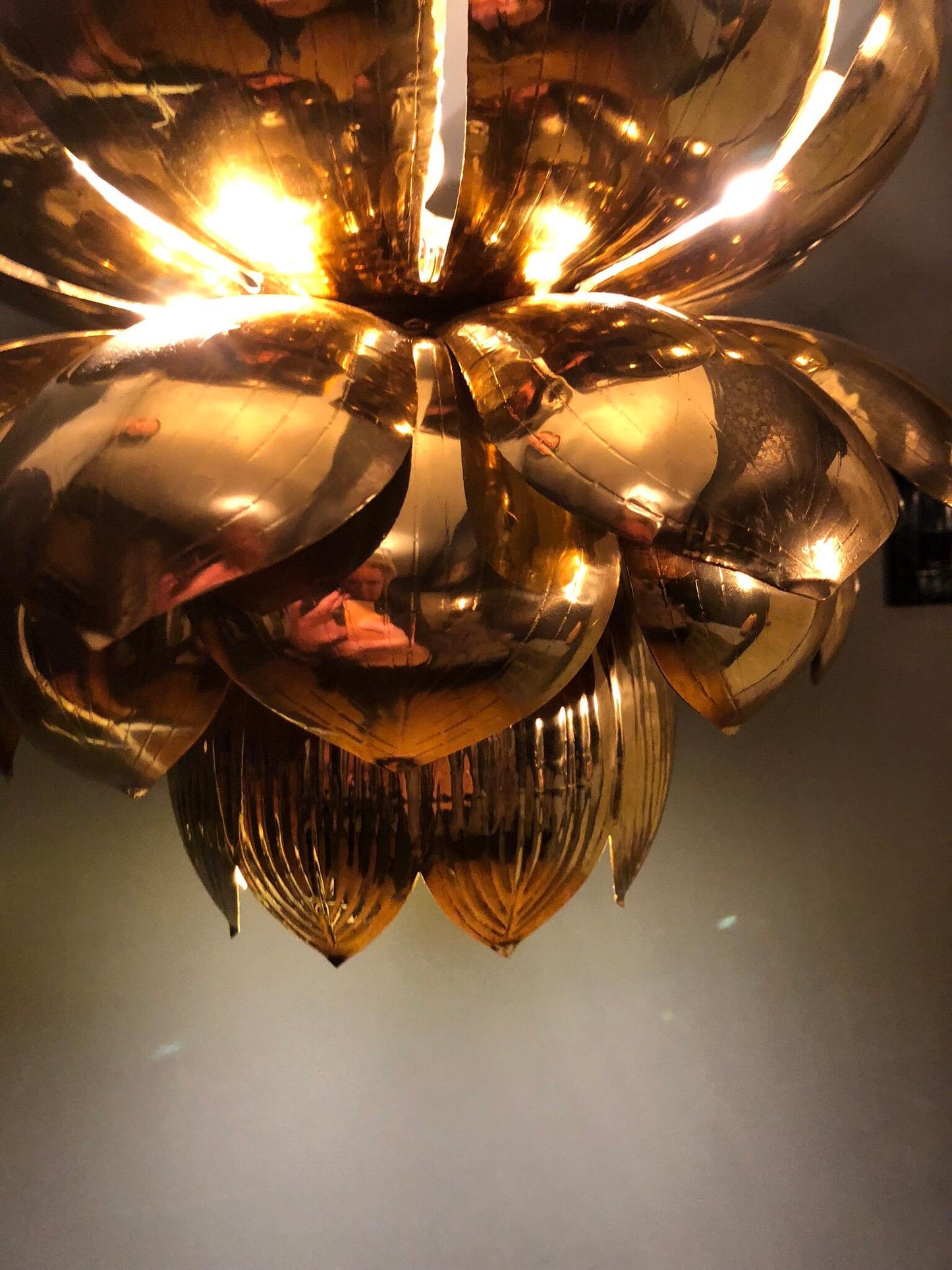 Parzinger Style Large Brass Lotus Pendant Light by Feldman Lighting, c. 1960