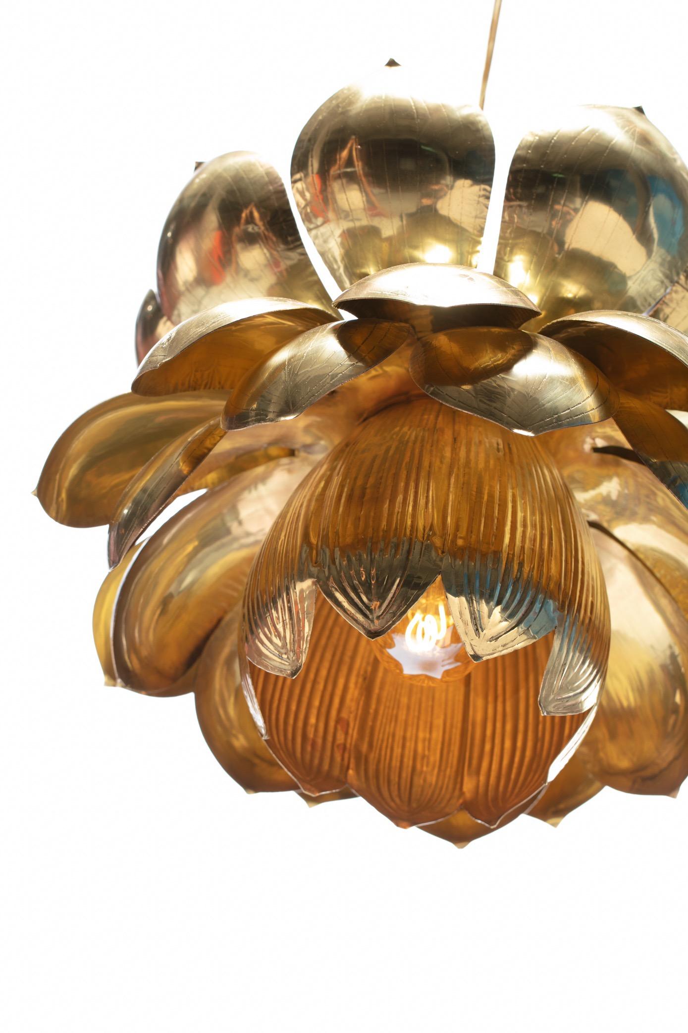 Large Brass Lotus Fixture by Feldman Lighting Company in the Style of Parzinger