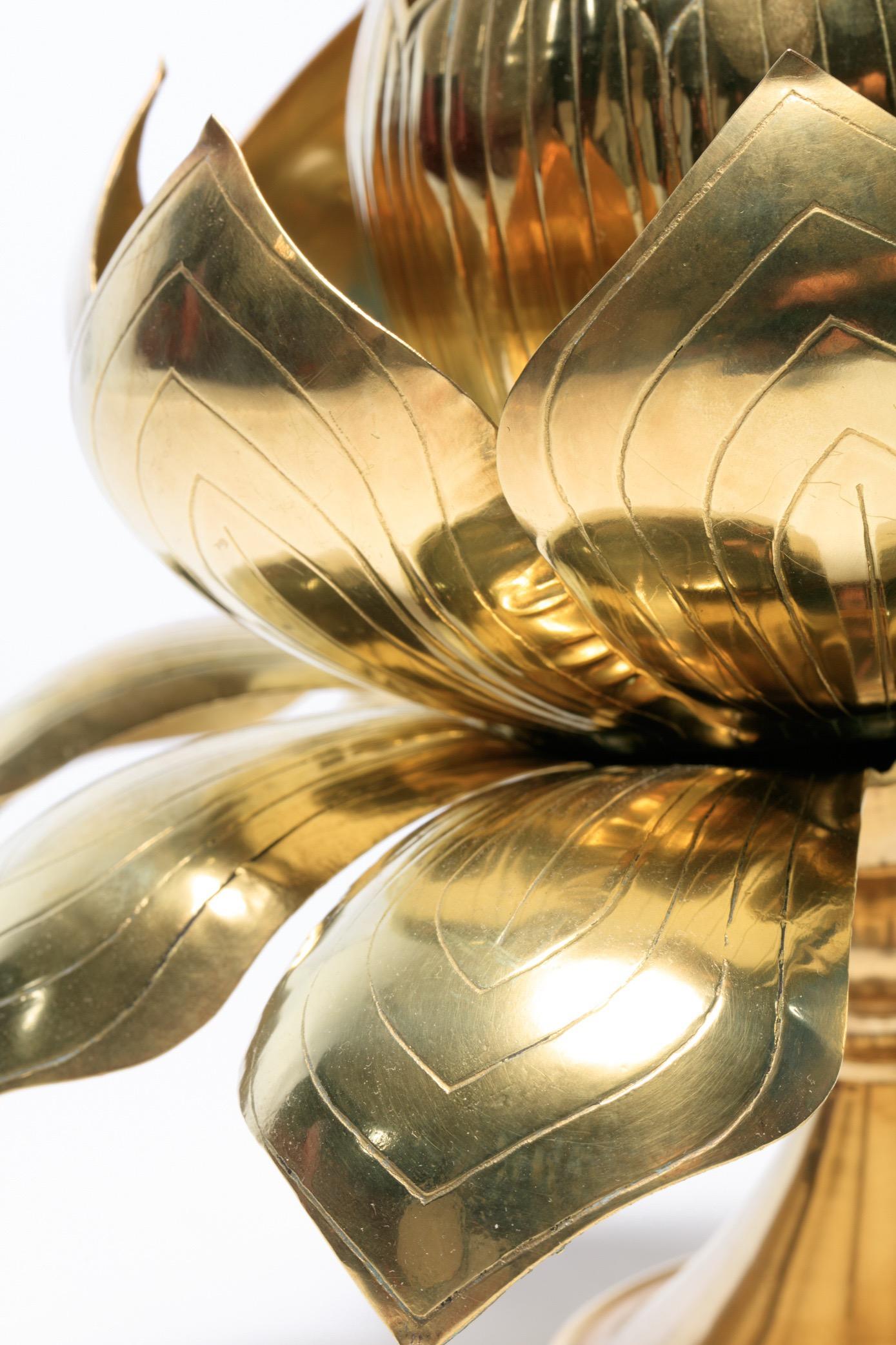 Parzinger Style Large Brass Centerpiece Lotus Candle Holders by Feldman Lighting