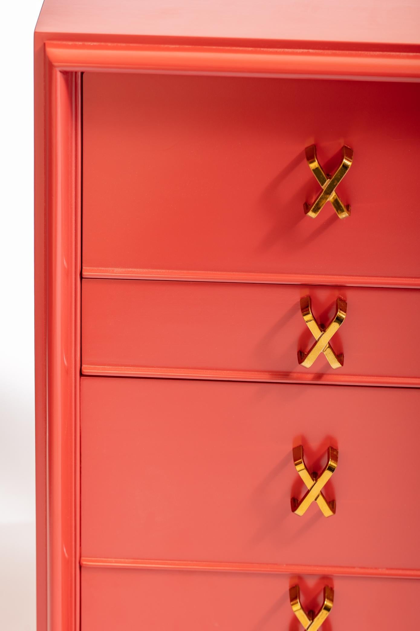 1950s Paul Frankl Moroccan Red Lacquered Double Dresser / Chest of Drawers