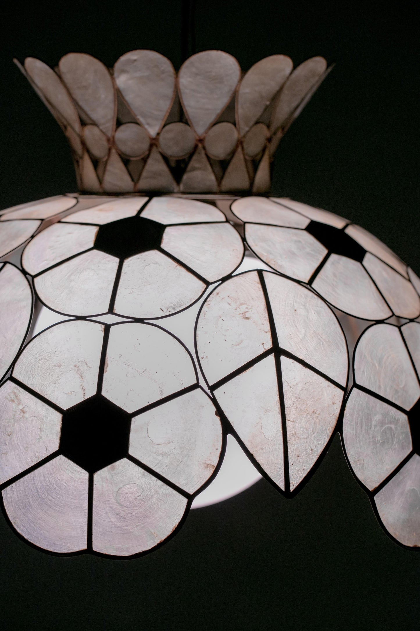 Feldman White Capiz Shell and Brass Floral Themed Pendant Light 'Pair Available'