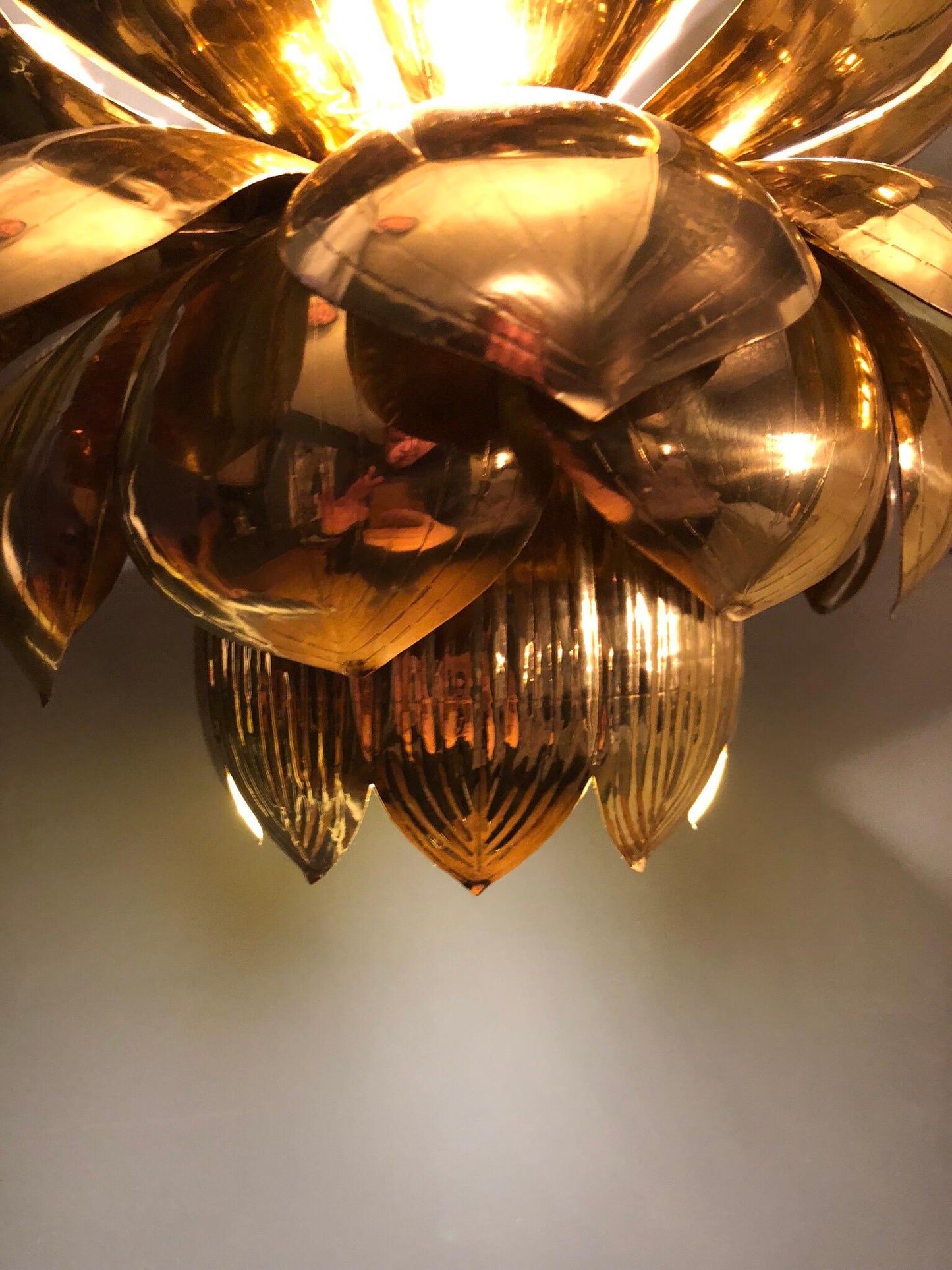 Parzinger Style Large Brass Lotus Pendant Light by Feldman Lighting, c. 1960
