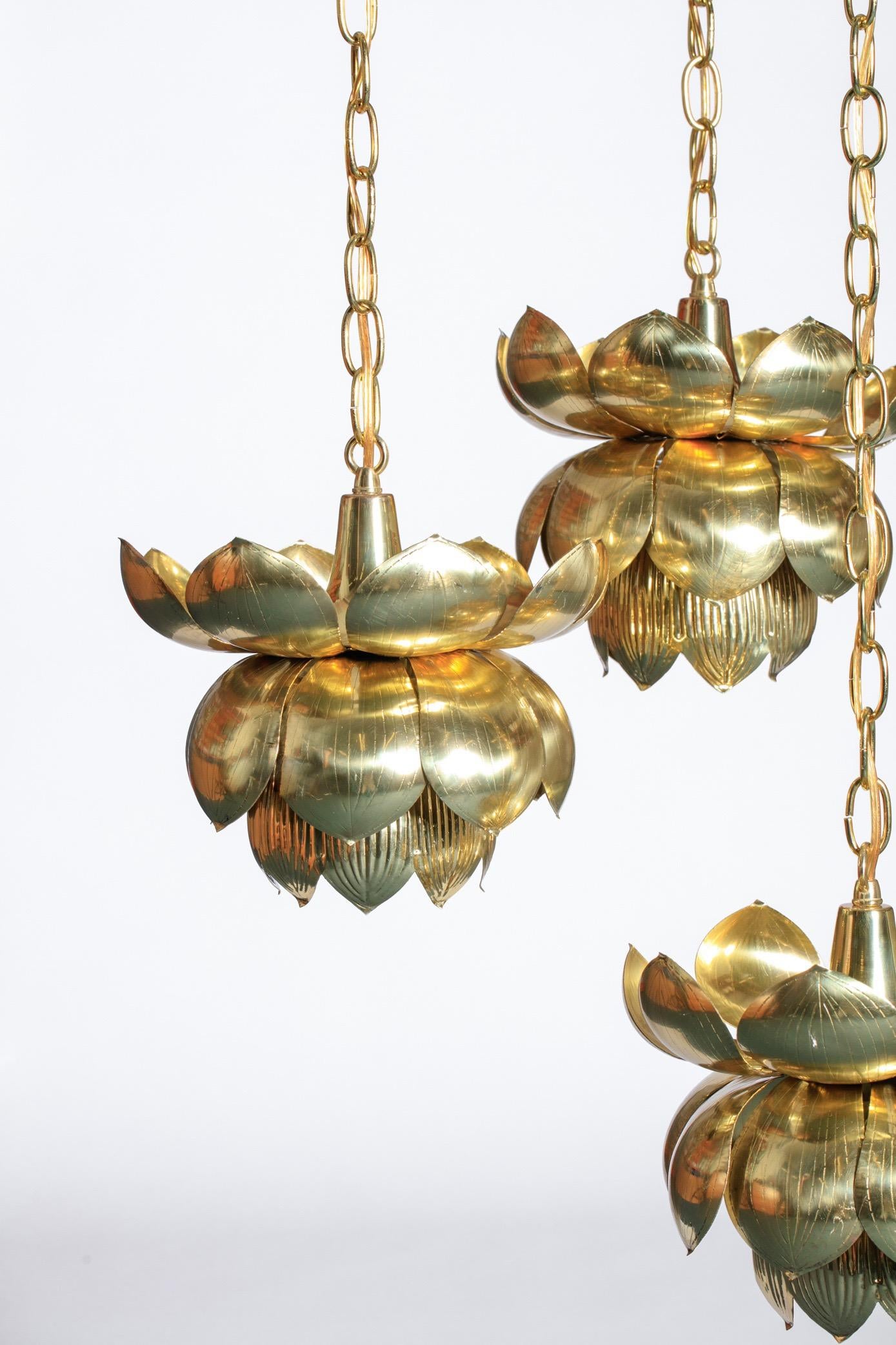 Feldman Triple Lotus Light Fixture Chandelier, circa 1960