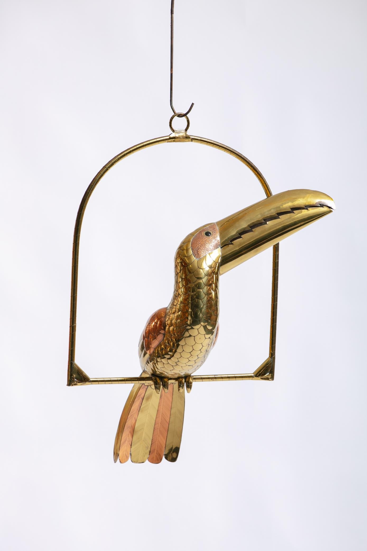 1970s Large Toucan Sculpture by Sergio Bustamante in Copper and Brass