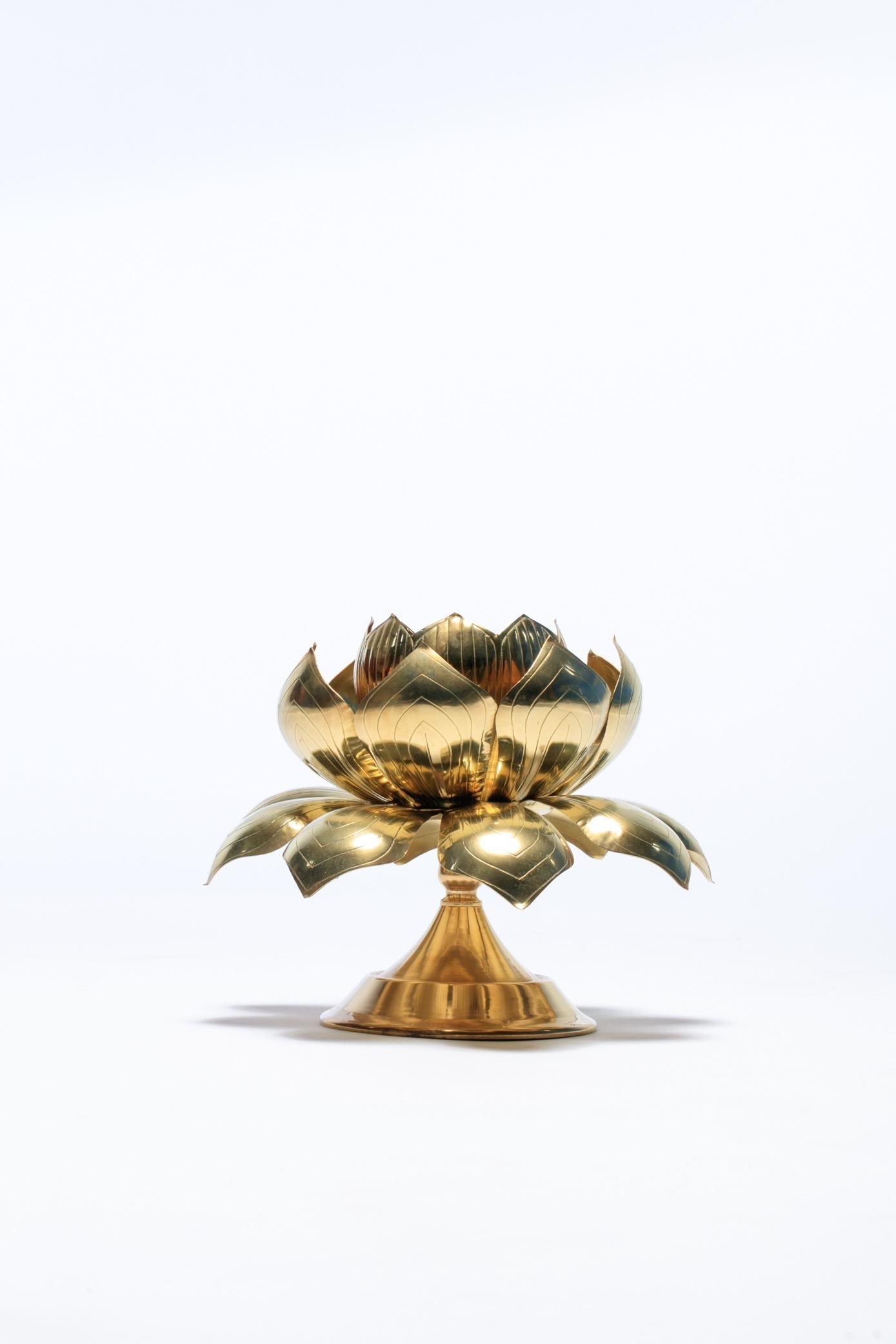 Parzinger Style Large Brass Centerpiece Lotus Candle Holders by Feldman Lighting