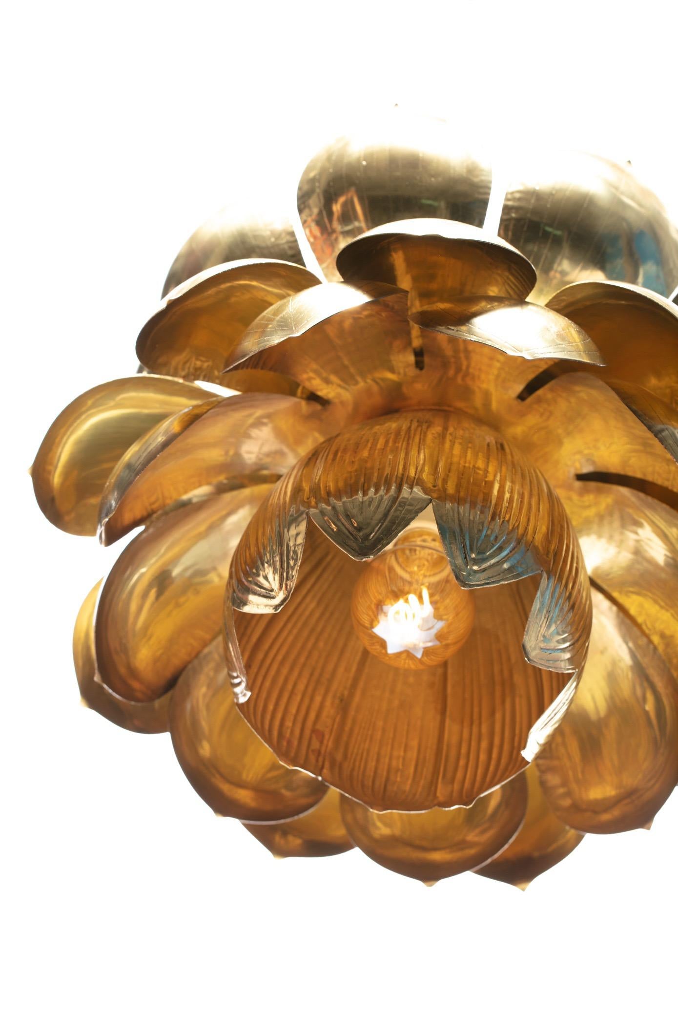 Large Brass Lotus Fixture by Feldman Lighting Company in the Style of Parzinger