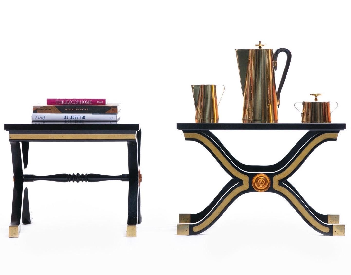 Pair of Dorothy Draper España Side Tables in Original Black and Gold Lacquer