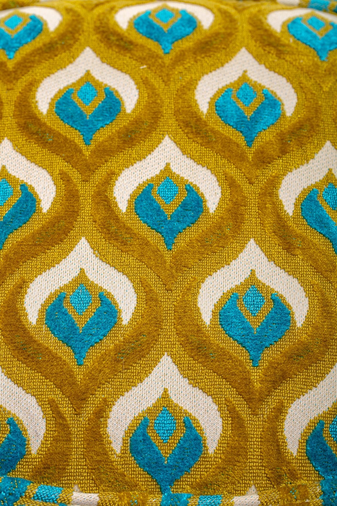 Blue Lacquered Chiavari Side Chair with Peacock Feathers in Cut Velvet