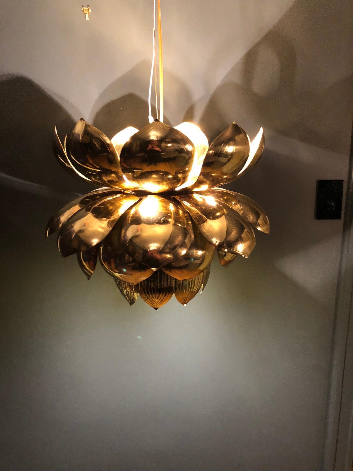 Parzinger Style Large Brass Lotus Pendant Light by Feldman Lighting, c. 1960