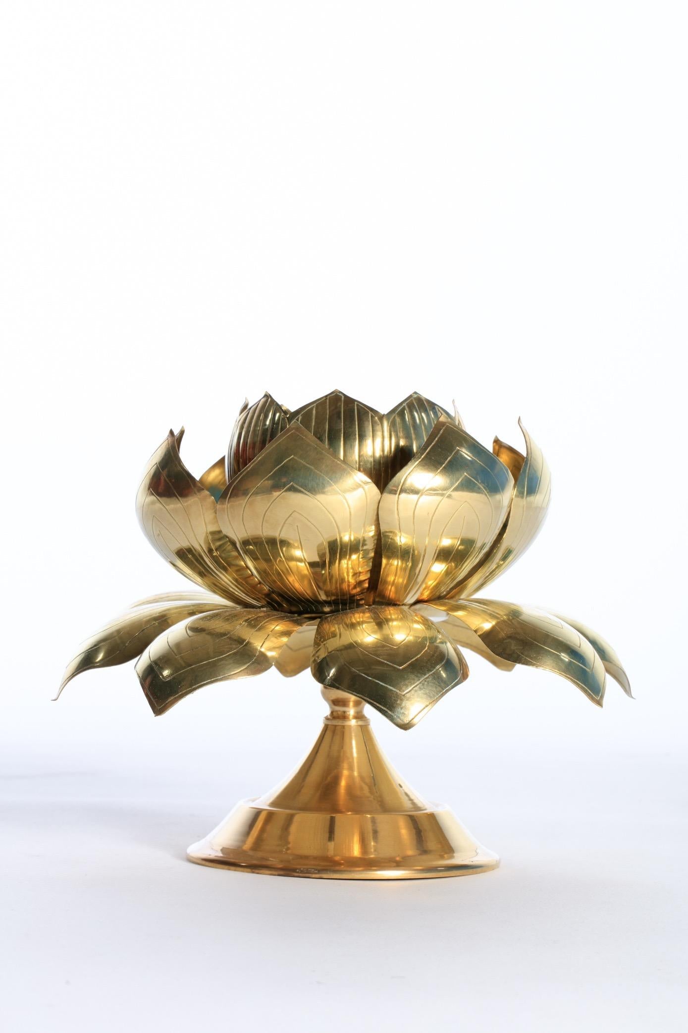 Parzinger Style Large Brass Centerpiece Lotus Candle Holders by Feldman Lighting