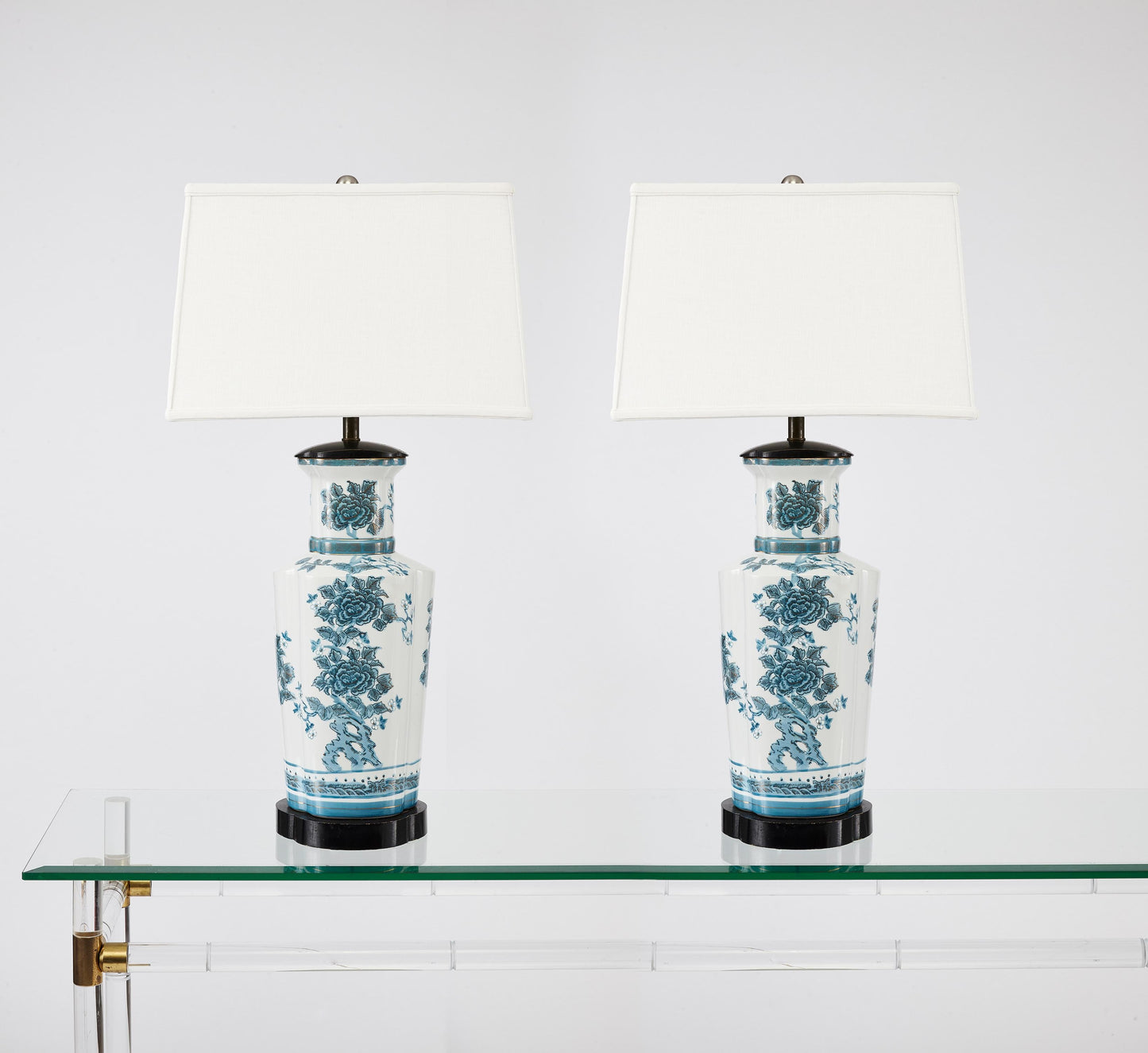 Pair of Blue Chinoiserie Hand Painted Table Lamps in the Style of Billy Haines