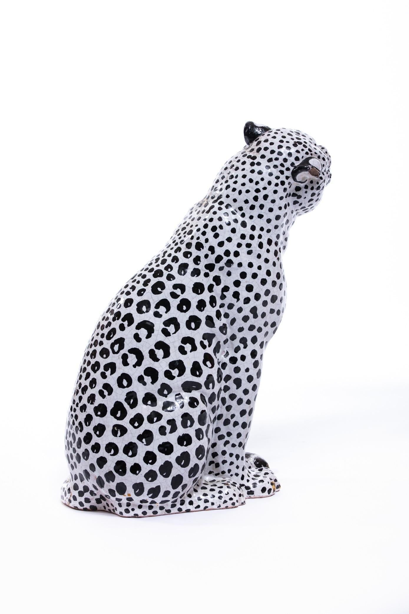 Italian Hollywood Regency Hand Painted Ceramic White Snow Leopard, circa 1960