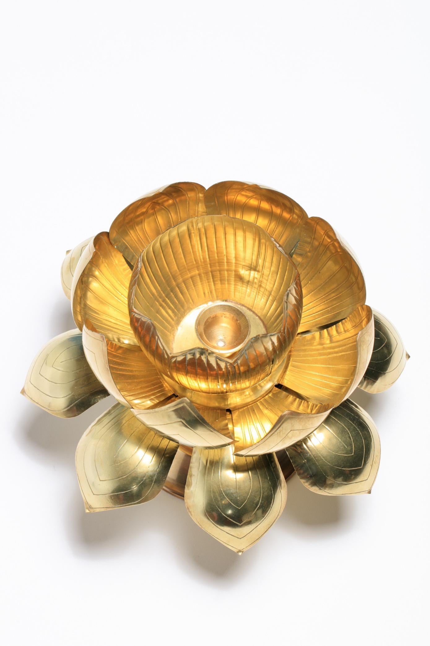Parzinger Style Large Brass Centerpiece Lotus Candle Holders by Feldman Lighting