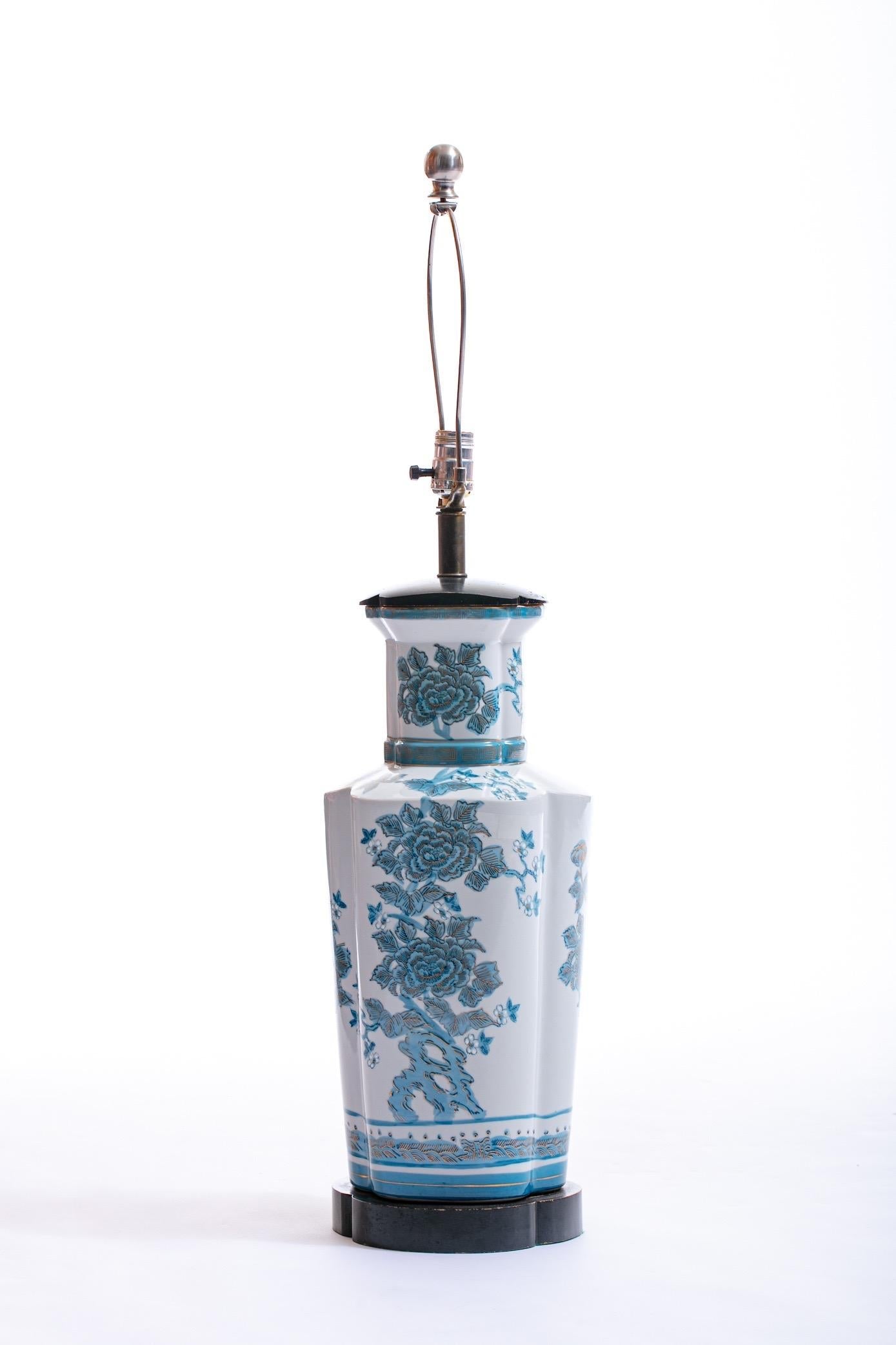 Pair of Blue Chinoiserie Hand Painted Table Lamps in the Style of Billy Haines