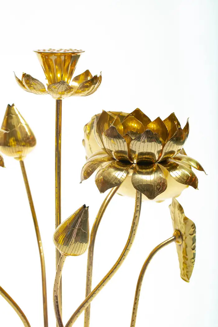 Feldman Chinoiserie Adjustable Brass Lotus Bouquet Sculpture, circa 1970