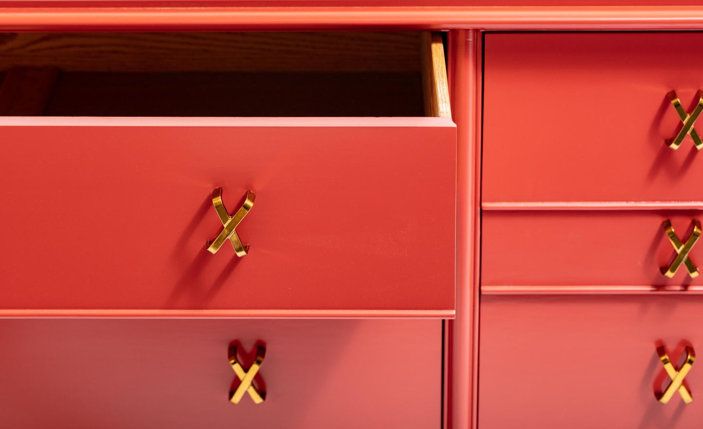 1950s Paul Frankl Moroccan Red Lacquered Double Dresser / Chest of Drawers