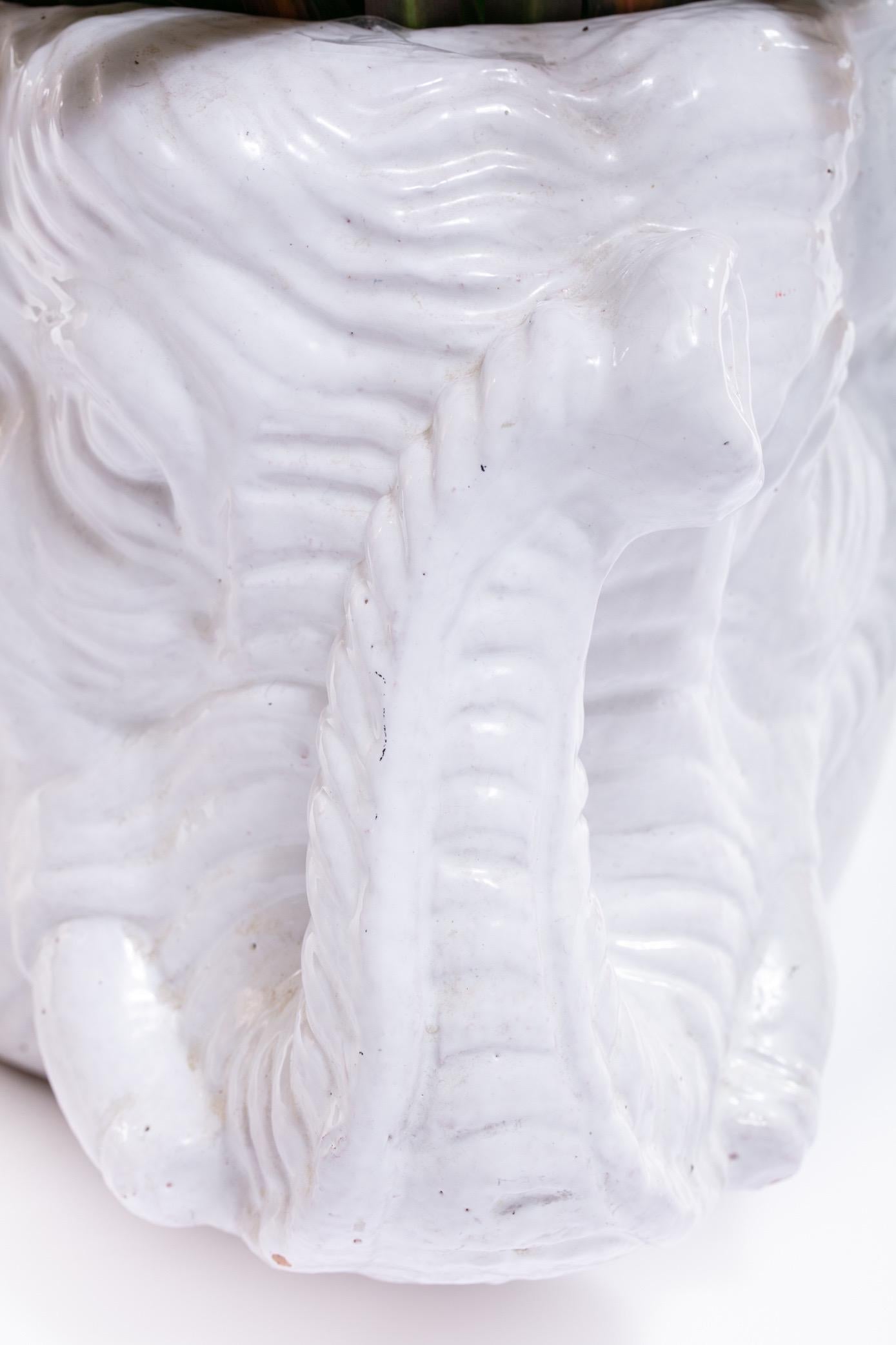 Italian Midcentury Ceramic White Elephant Planter