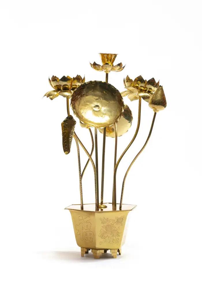 Feldman Chinoiserie Adjustable Brass Lotus Bouquet Sculpture, circa 1970