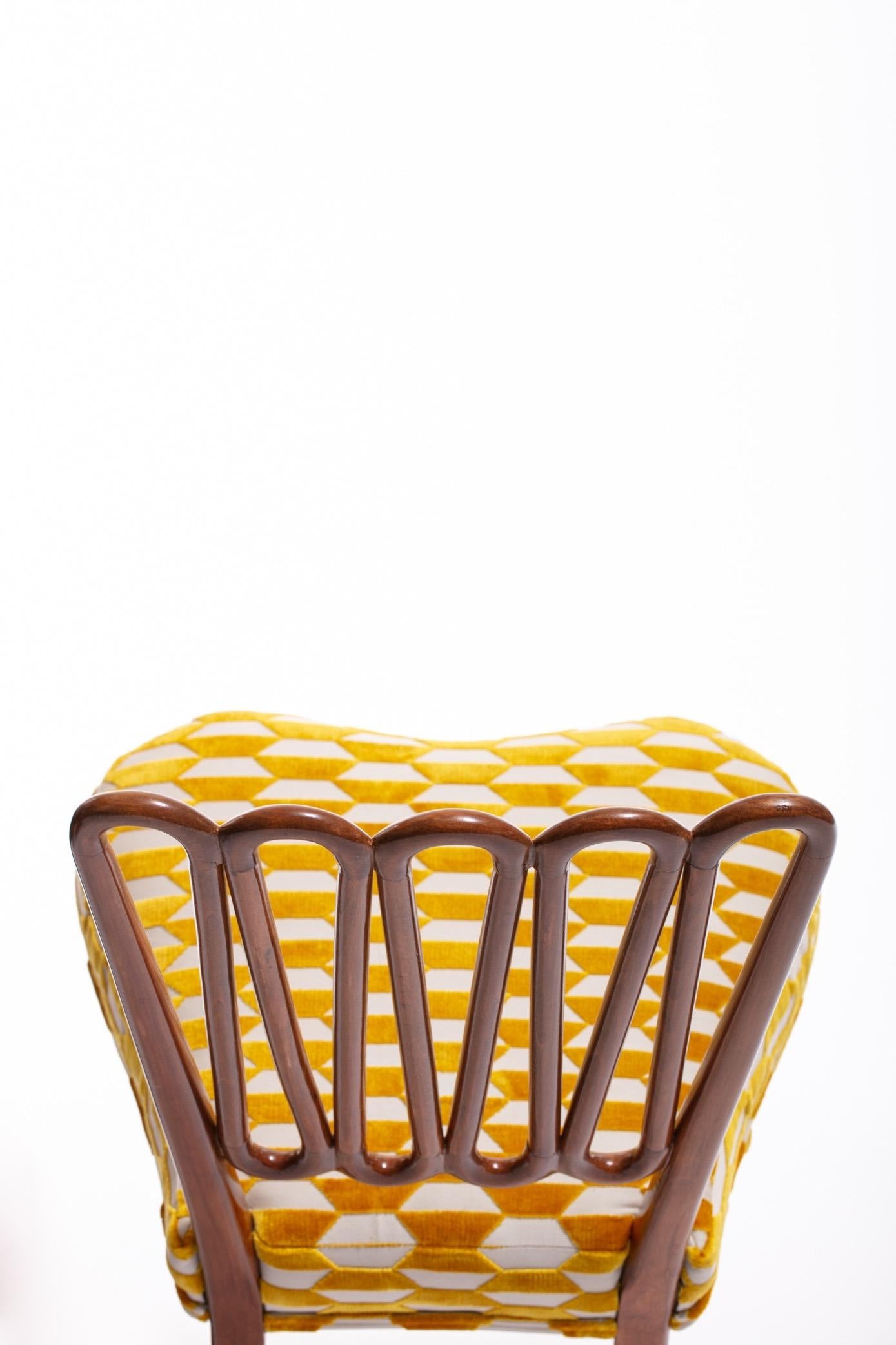 Italian Midcentury Side Chair after Gio Ponti with Gold and Ivory Cut Velvet