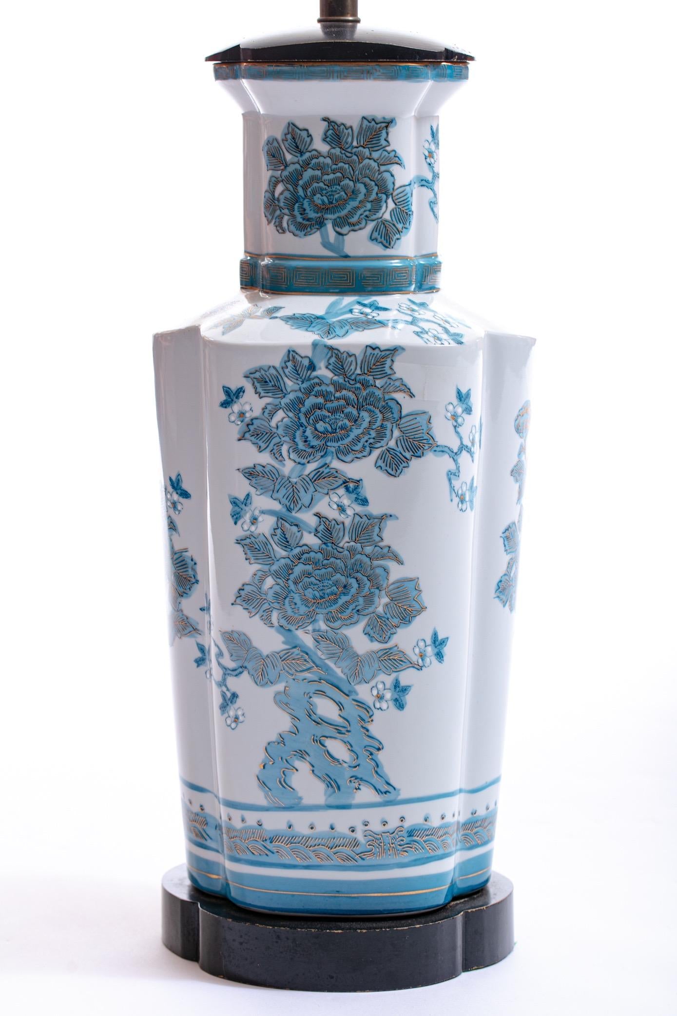 Pair of Blue Chinoiserie Hand Painted Table Lamps in the Style of Billy Haines