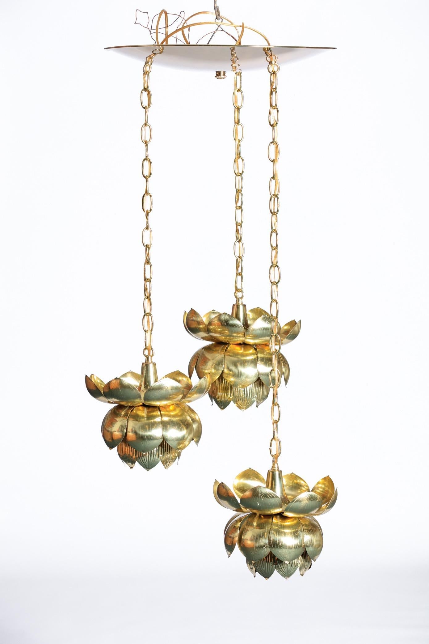 Feldman Triple Lotus Light Fixture Chandelier, circa 1960