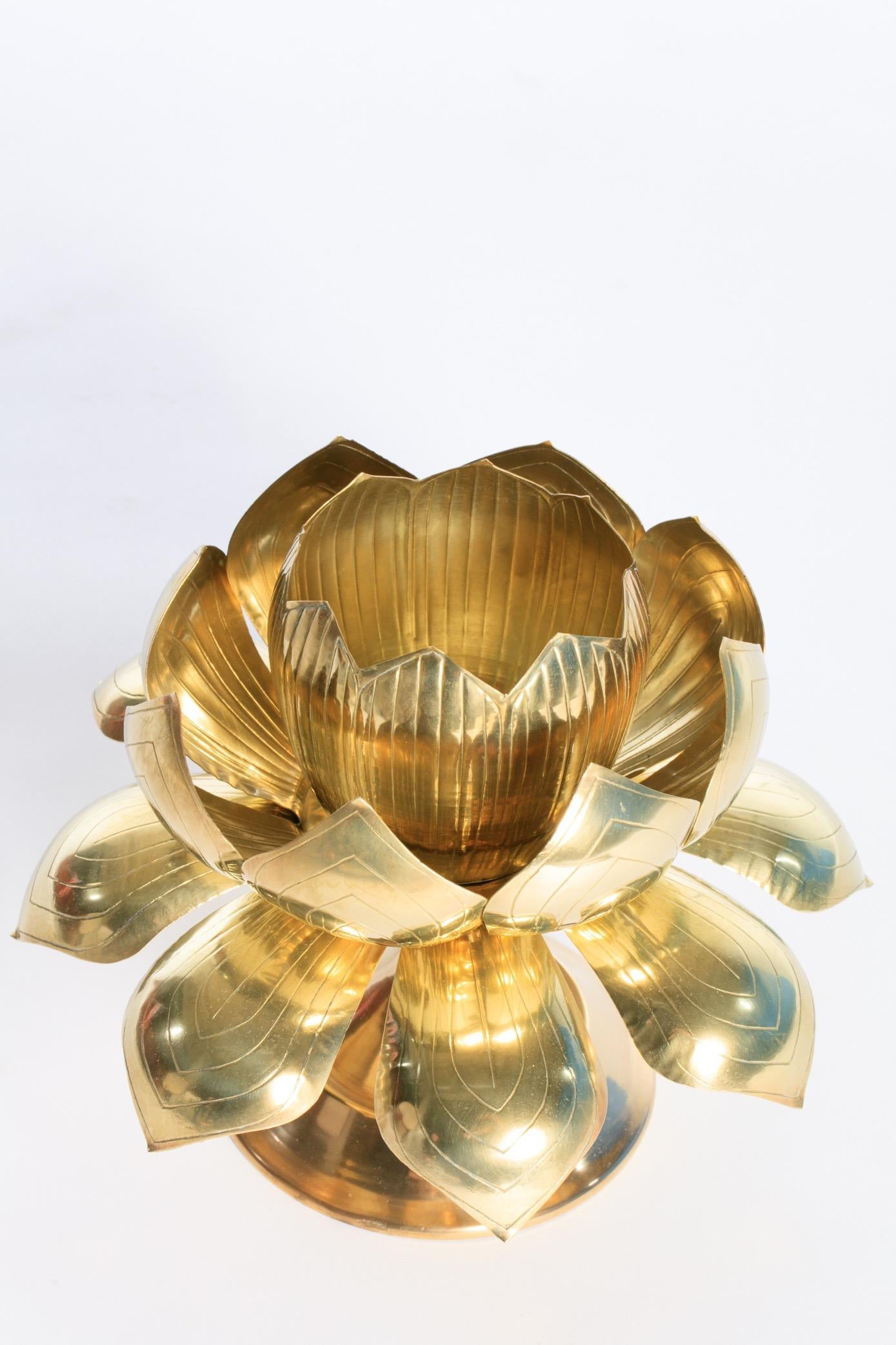 Parzinger Style Large Brass Centerpiece Lotus Candle Holders by Feldman Lighting