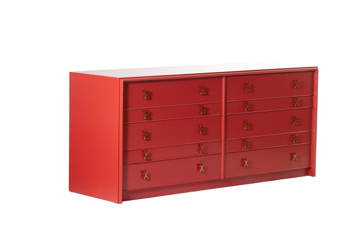 1950s Paul Frankl Moroccan Red Lacquered Double Dresser / Chest of Drawers