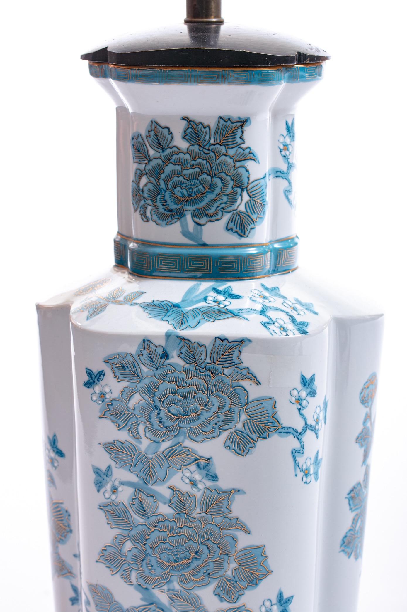 Pair of Blue Chinoiserie Hand Painted Table Lamps in the Style of Billy Haines