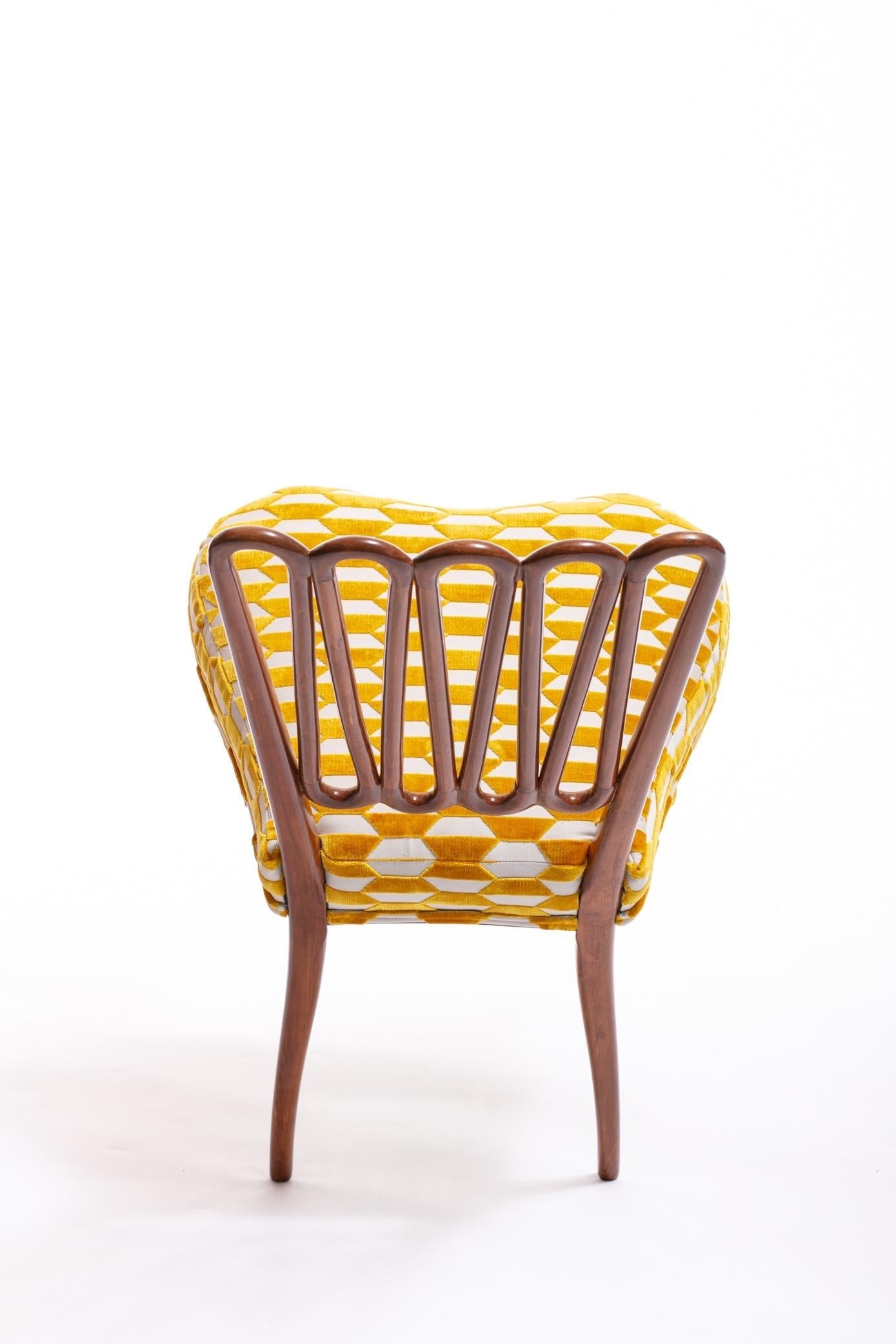 Italian Midcentury Side Chair after Gio Ponti with Gold and Ivory Cut Velvet