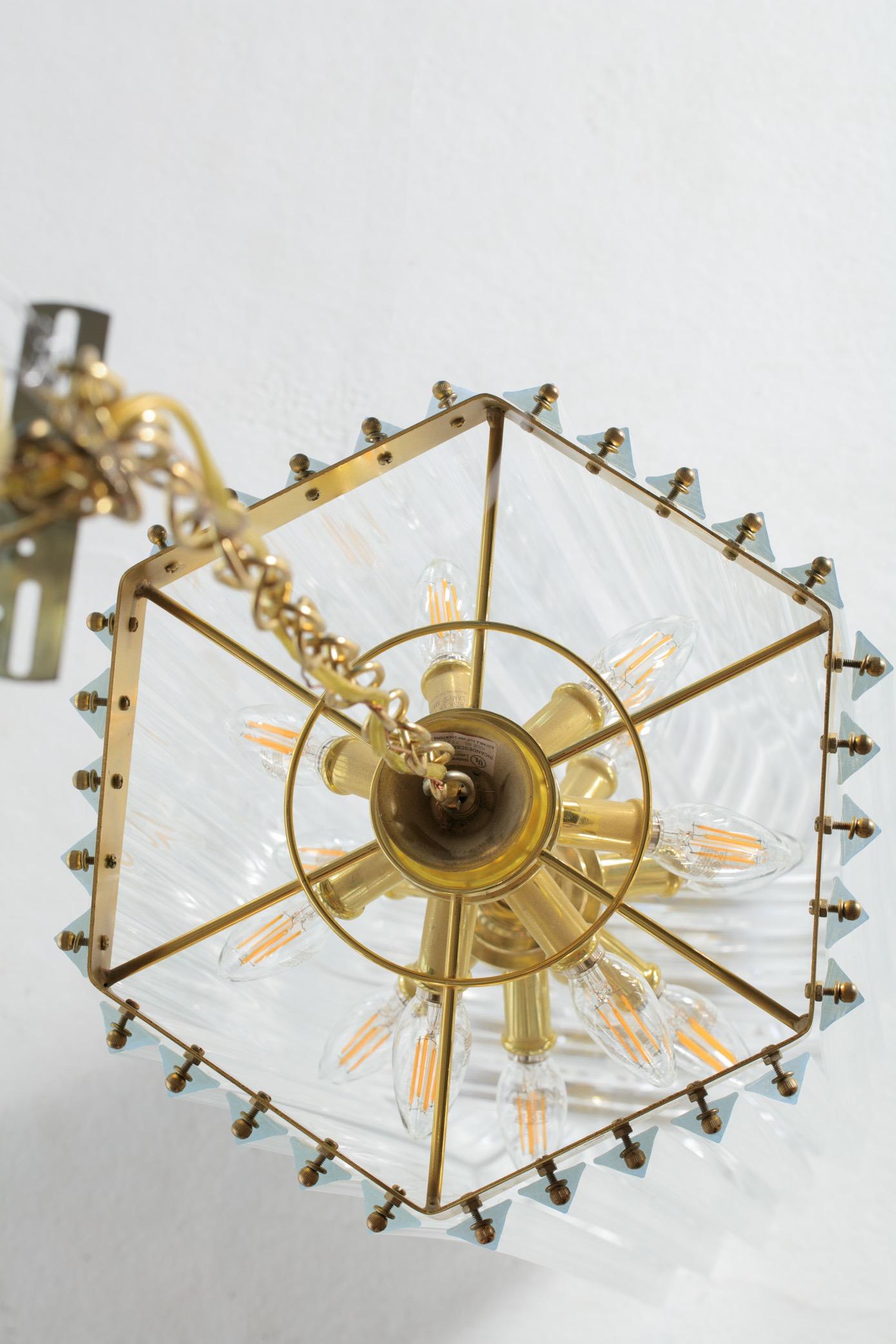 Extra Large Sculptural Lucite and Brass Chandelier, circa 1970s