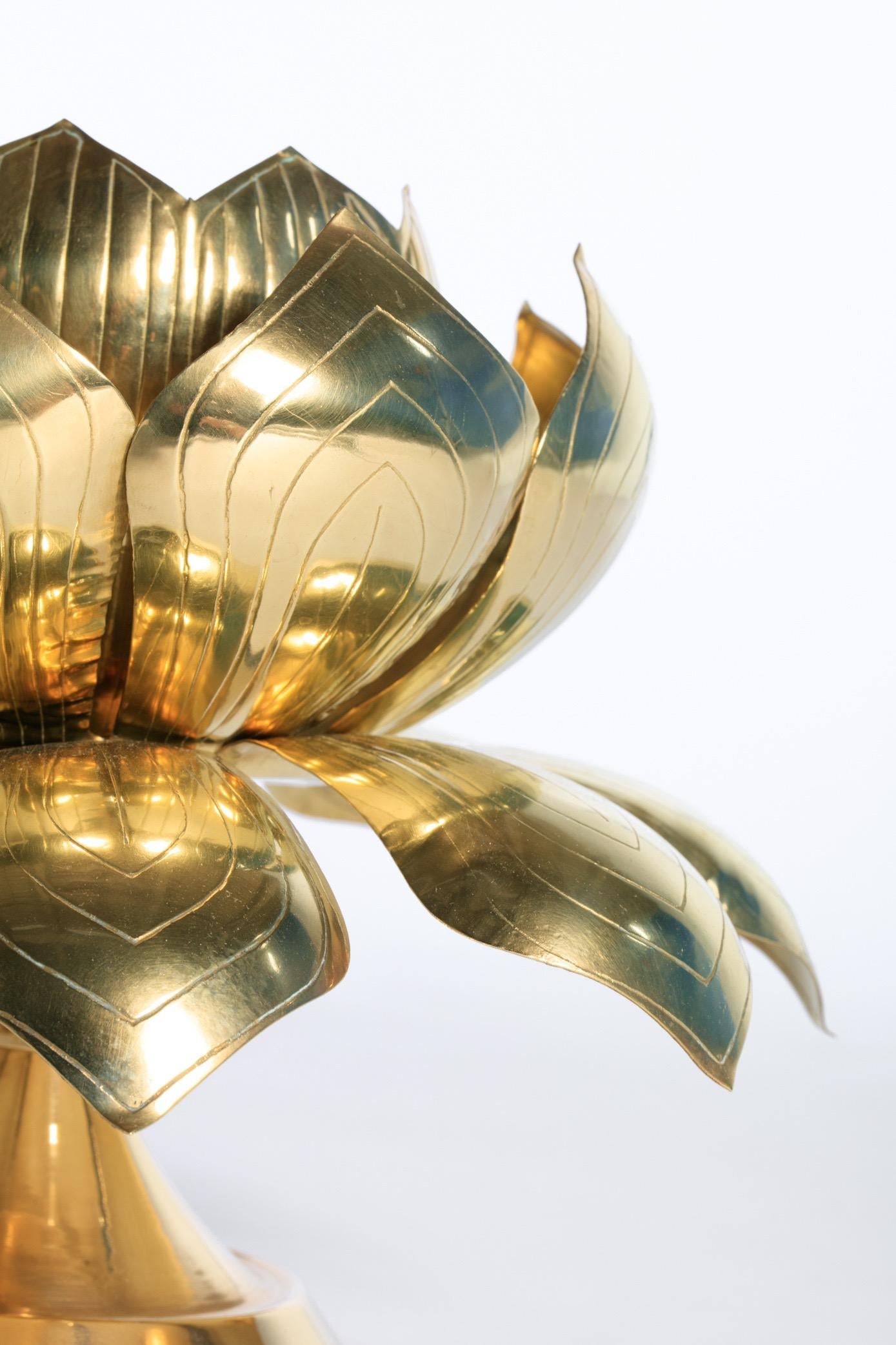 Parzinger Style Large Brass Centerpiece Lotus Candle Holders by Feldman Lighting
