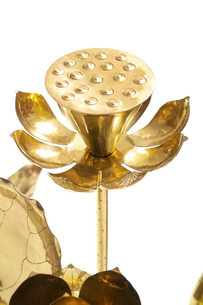 Feldman Chinoiserie Adjustable Brass Lotus Bouquet Sculpture, circa 1970