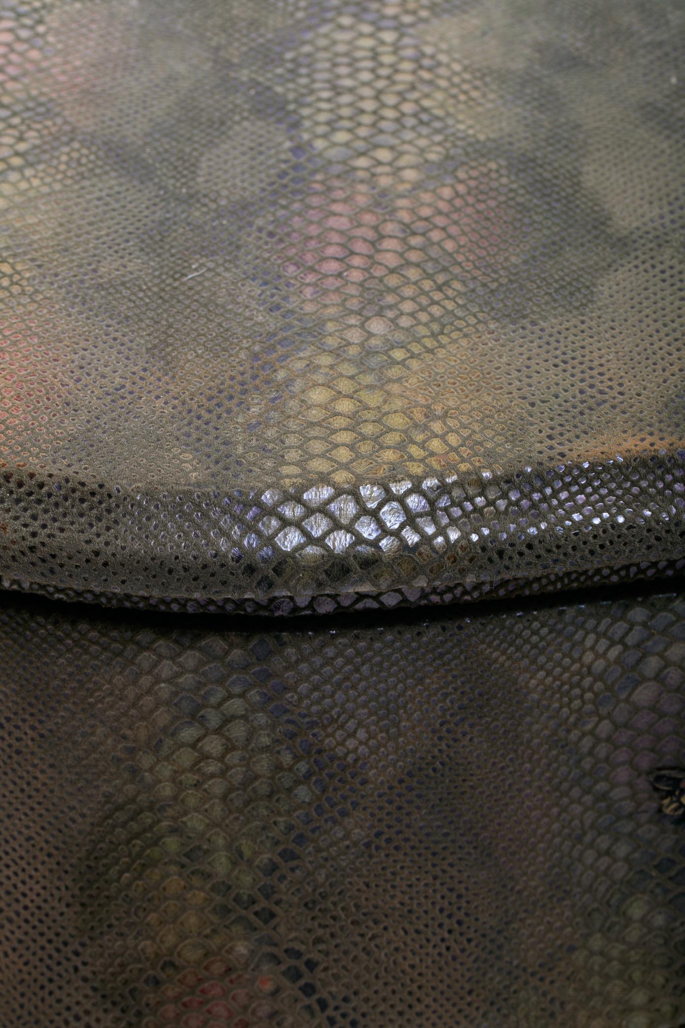 Louis XV Style Bombé Commode Wrapped in Olive Green Faux Snakeskin