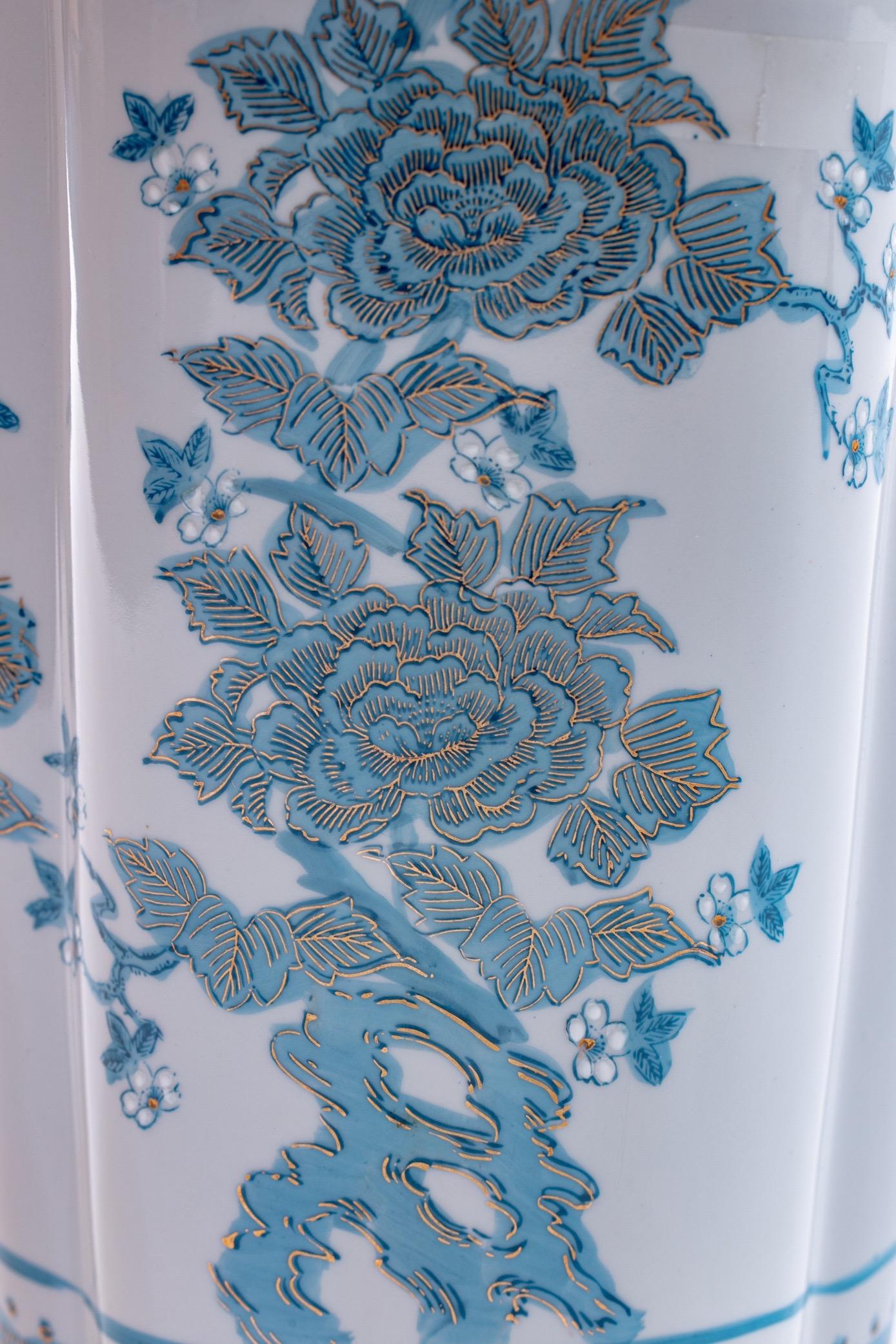 Pair of Blue Chinoiserie Hand Painted Table Lamps in the Style of Billy Haines