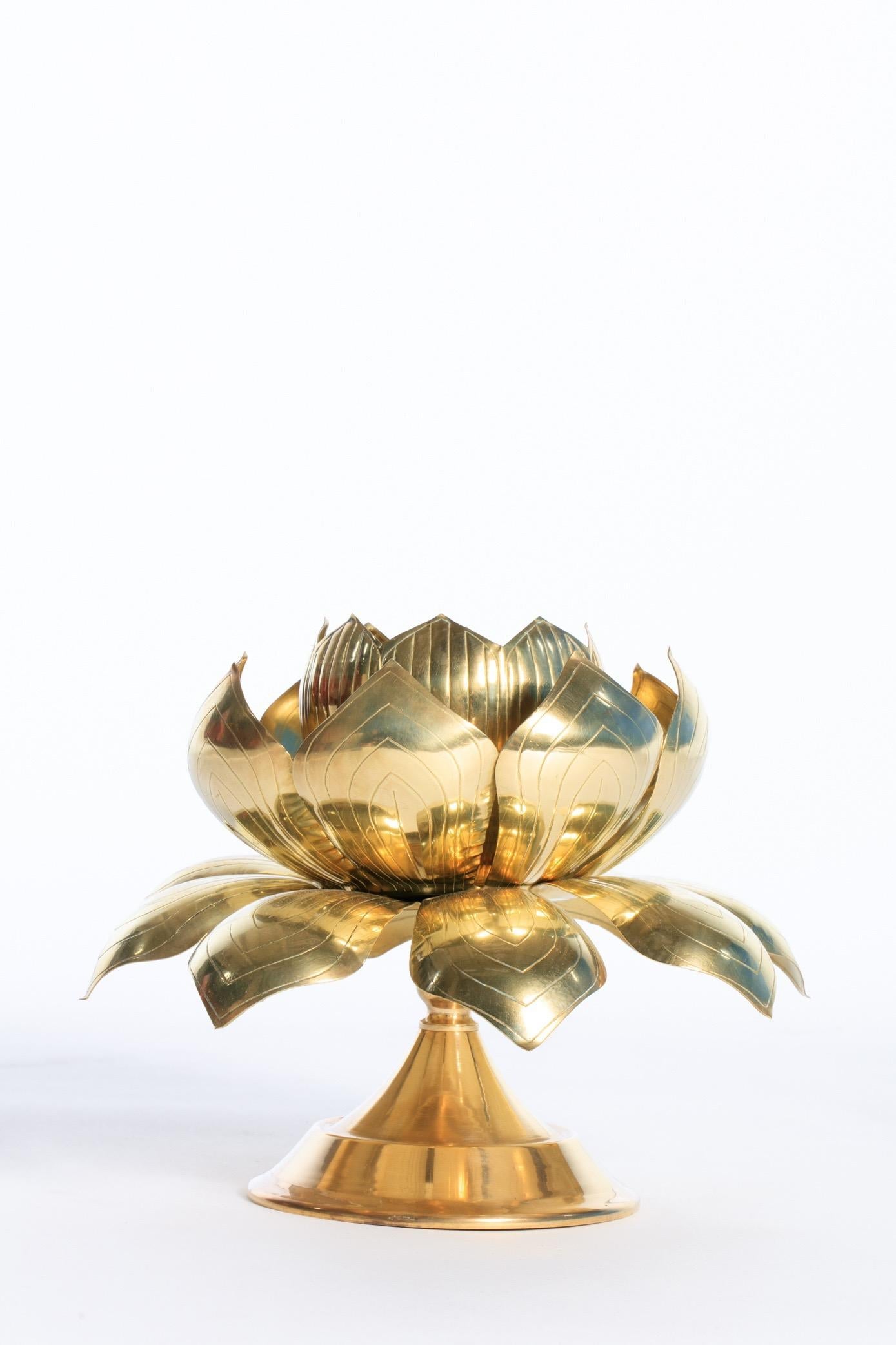Parzinger Style Large Brass Centerpiece Lotus Candle Holders by Feldman Lighting