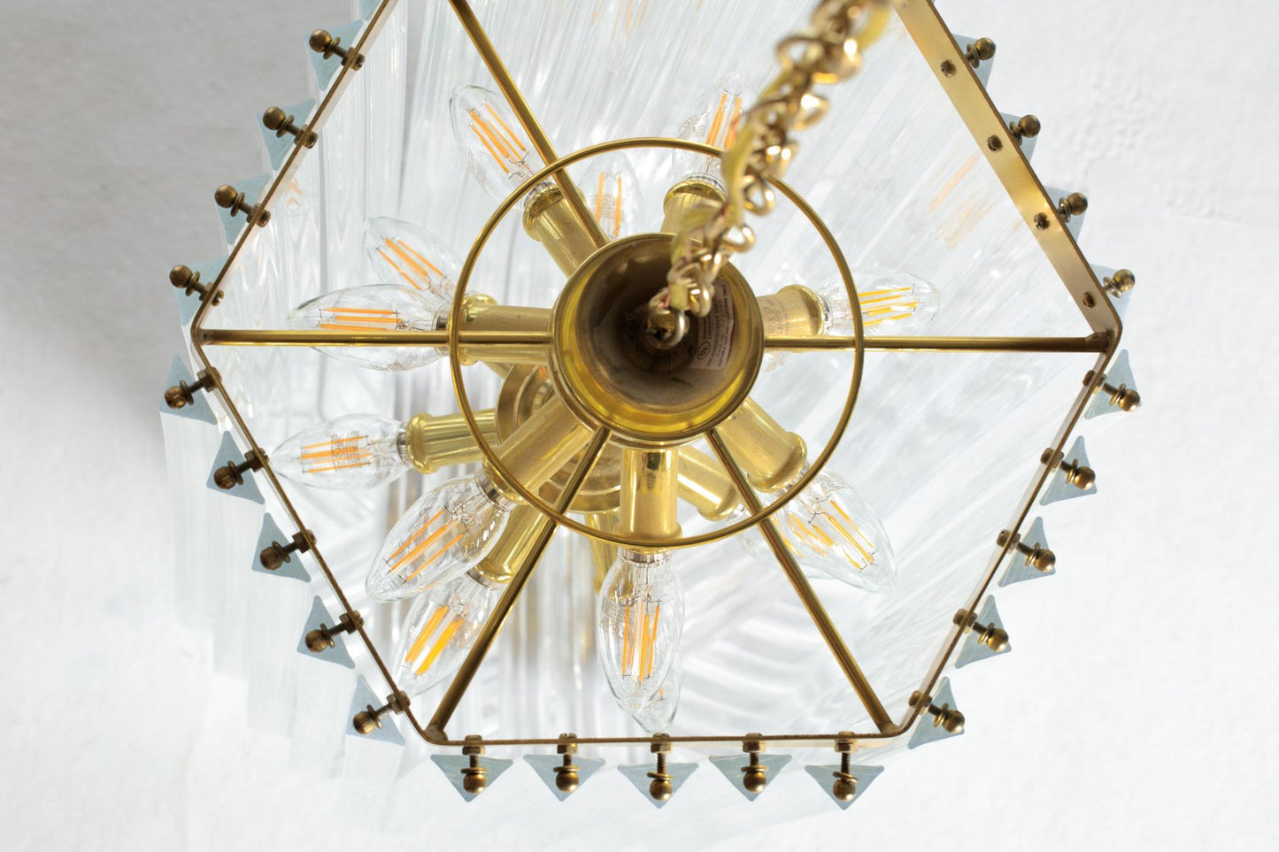 Extra Large Sculptural Lucite and Brass Chandelier, circa 1970s