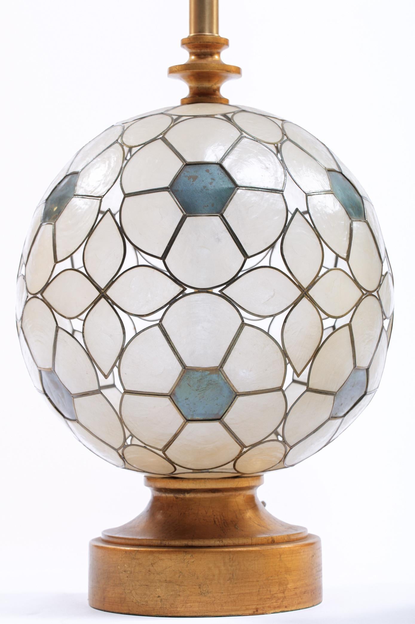 Feldman White Capiz Shell and Brass Table Lamp, circa 1960