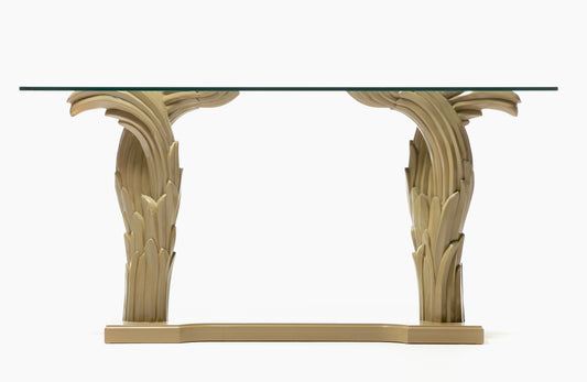 Art Deco Serge Roche Style Palm Leaf Console Lacquered in Almond Latte c. 1980