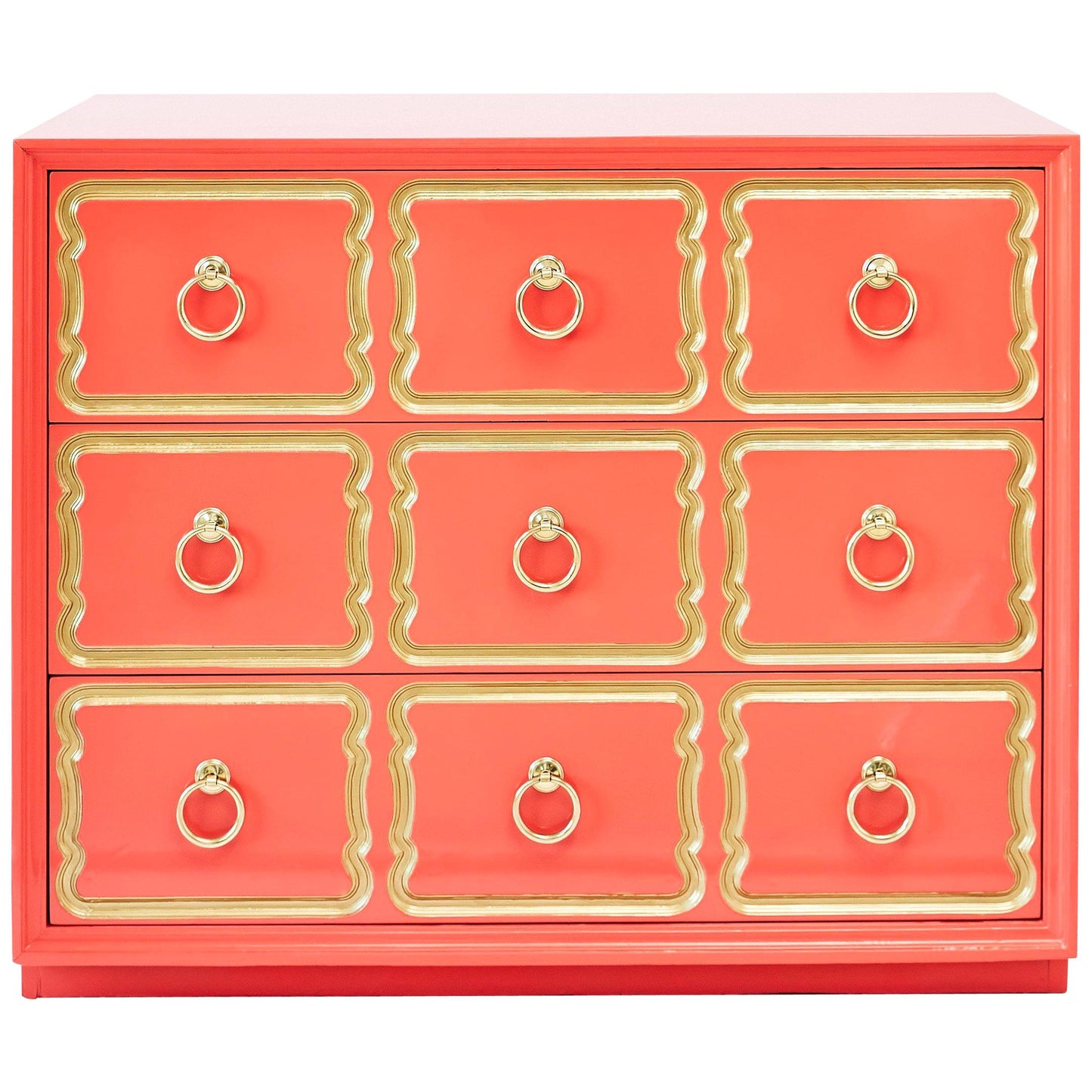 Authentic Dorothy Draper Espana Chest in Coral Lacquer