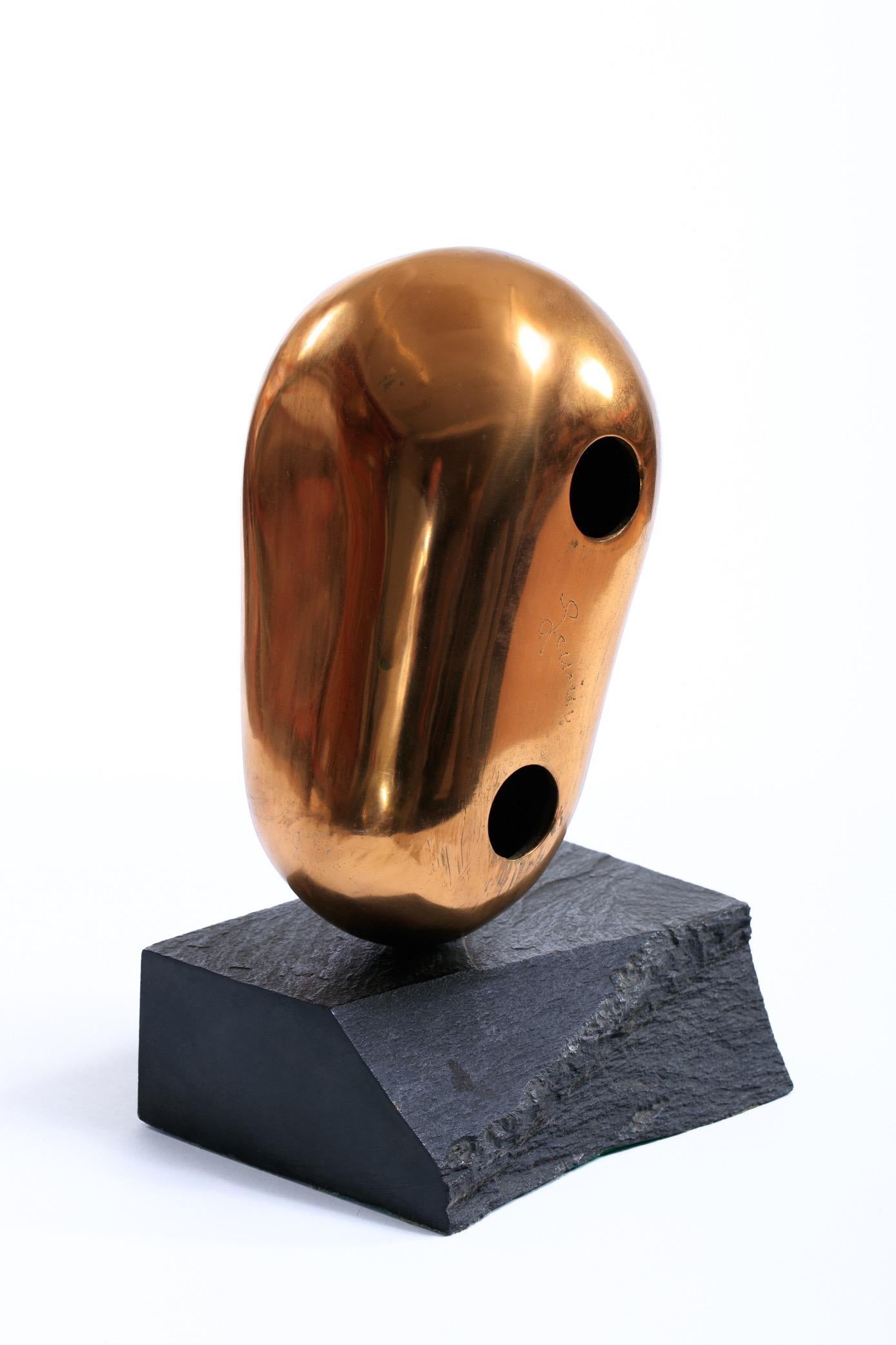 Brass Abstract Head Table Top Sculpture, Signed Levin