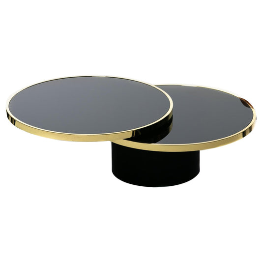 Design Institute of America Black & Brass Revolving Two Tier Coffee Table