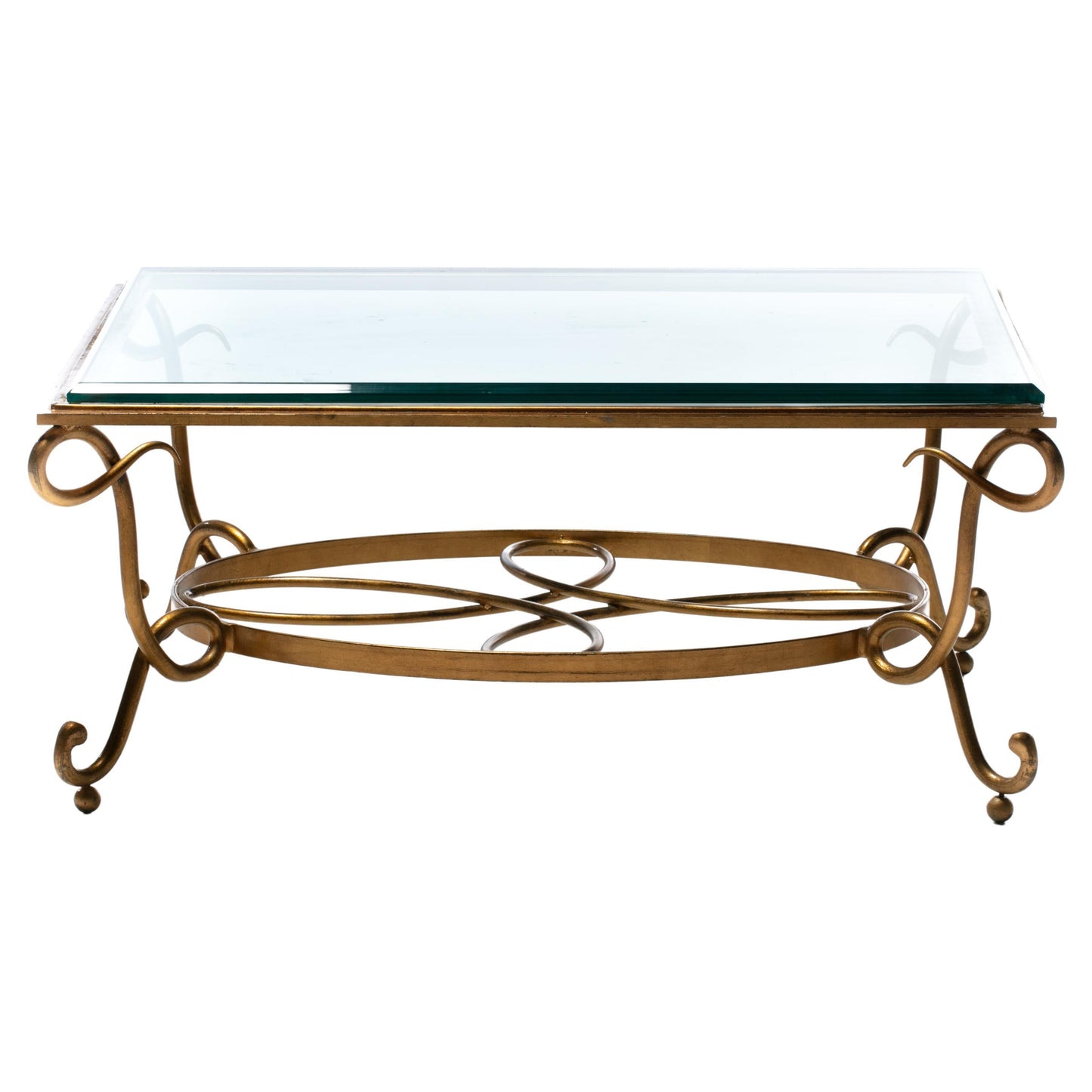 French 1940s René Prou Style Gilt Iron Coffee Table