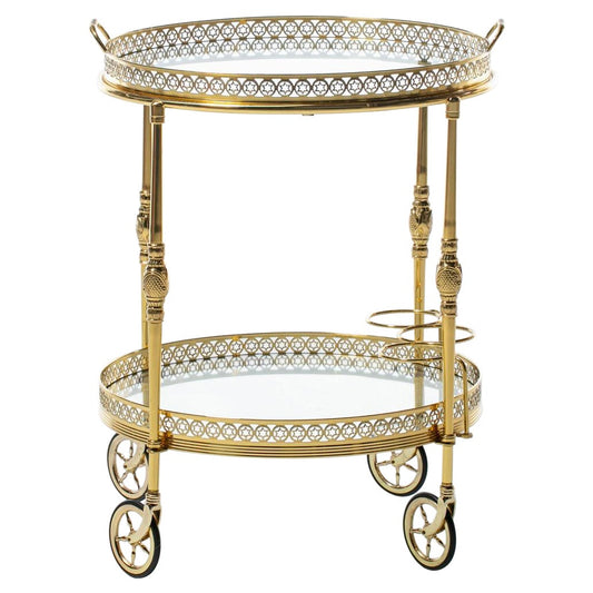 French Hollywood Regency Brass Bar Cart with Star Motif c. 1960s