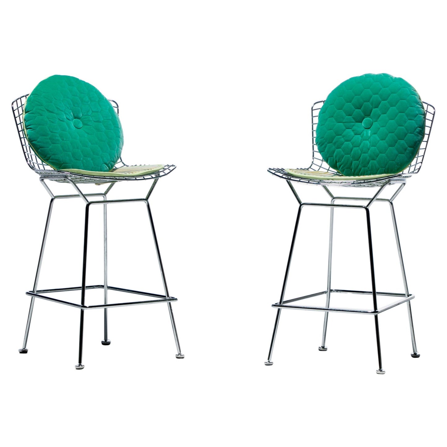 Harry Bertoia for Knoll Bar Stools in Custom Italian Parker Hotel Style Cushions