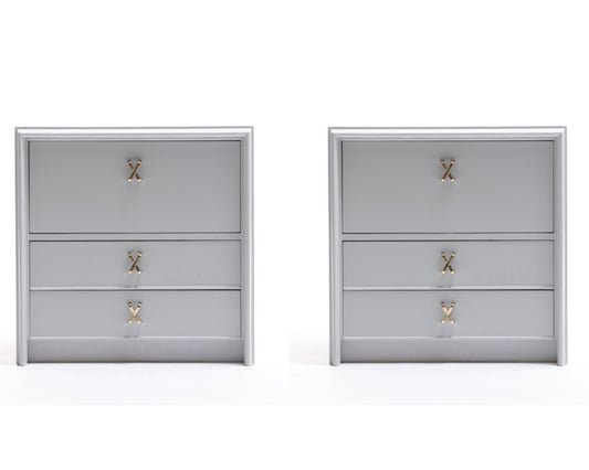 Pair of 1950s Paul Frankl Nightstands Lacquered in Farrow & Ball Pavilion Grey
